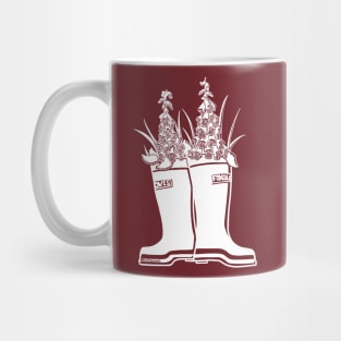 Foxglove White Lineart Rain Boots Mug